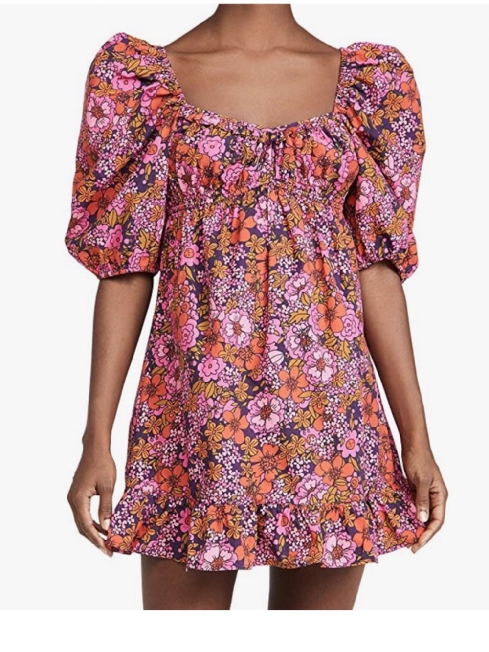 RAHI Women’s Puff Sleeve Pink Red Floral Dress‎ Size Medium